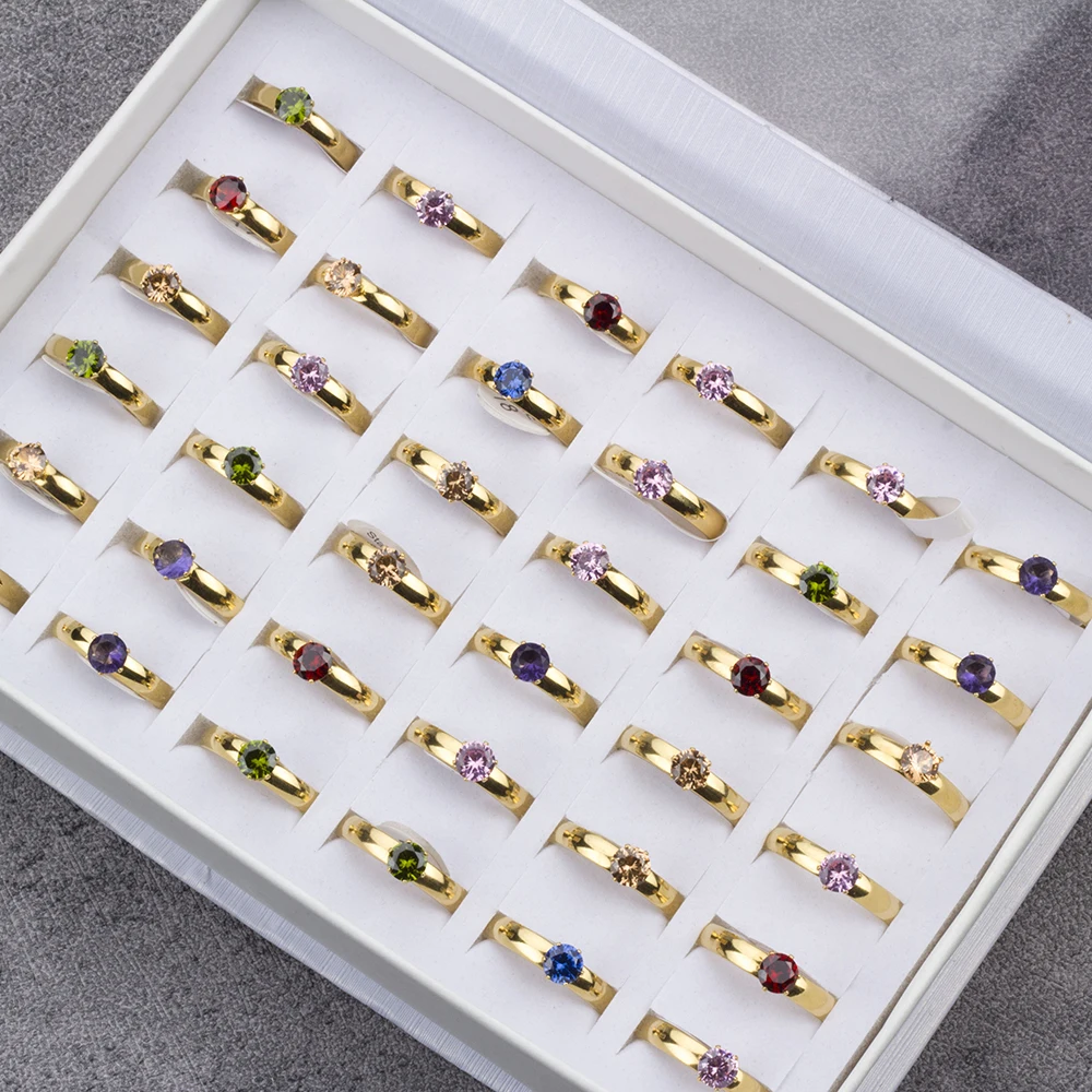 36Pcs/lot Fashion Stainless Steel Zircon Heart Love Rings For Women Mix Style Wedding Engagement Jewelry