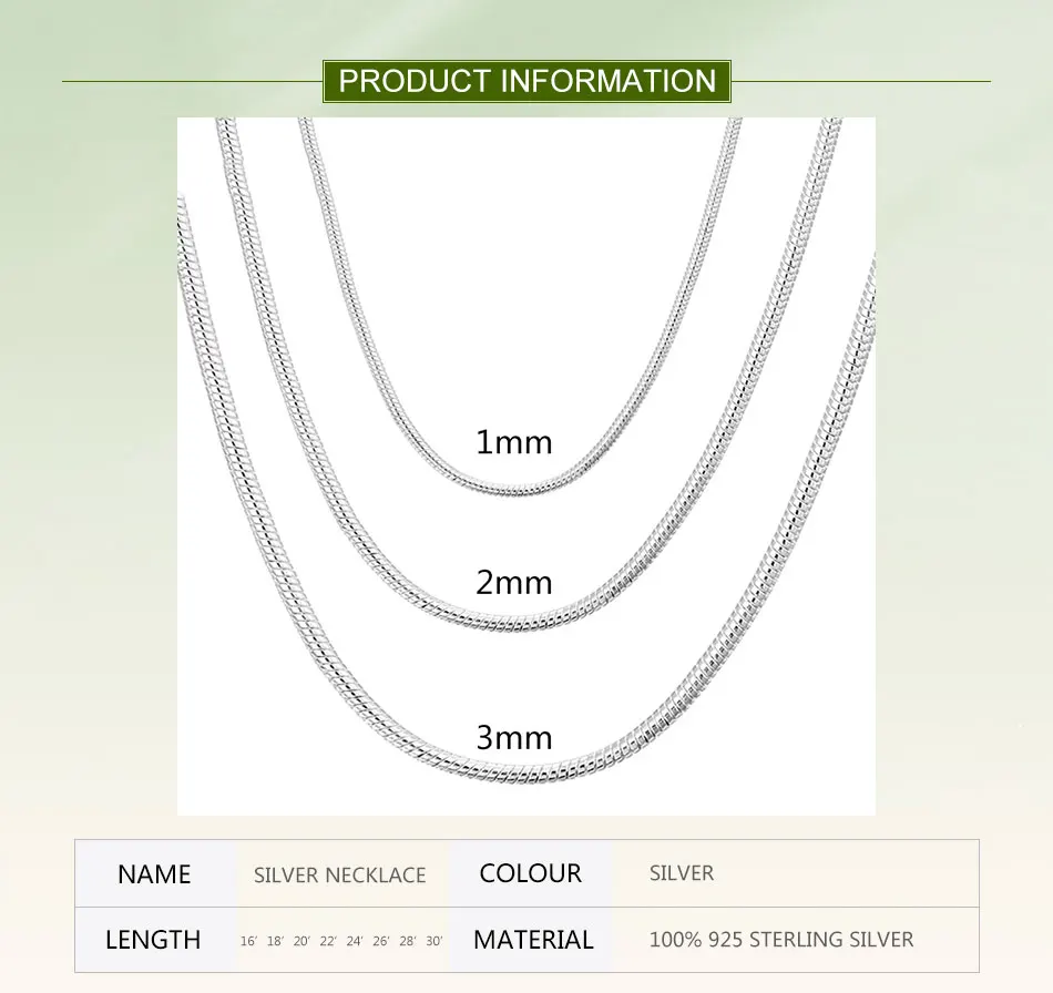 ZDADAN 925 Sterling Silver 1MM 2MM 3MM Snake Chain Necklace For Men Women Fashion Wedding Party Jewelry Gift Wholesale