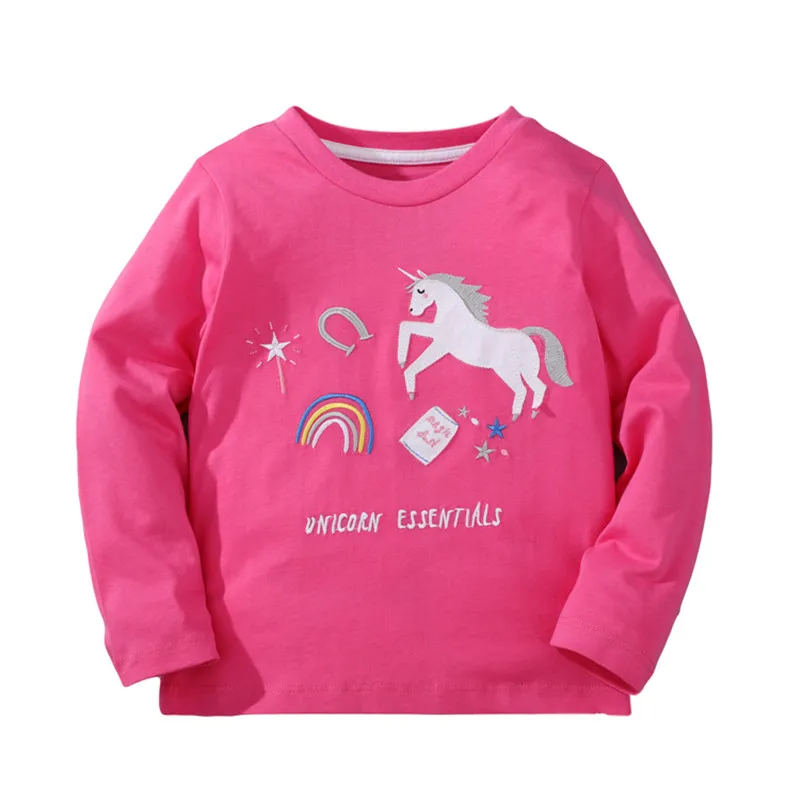 Jumping Meters New Arrival Autumn Spring Dinosaur Embroidery Hot Selling Toddler Kids Tees Tops Fashion Baby Girls Costume