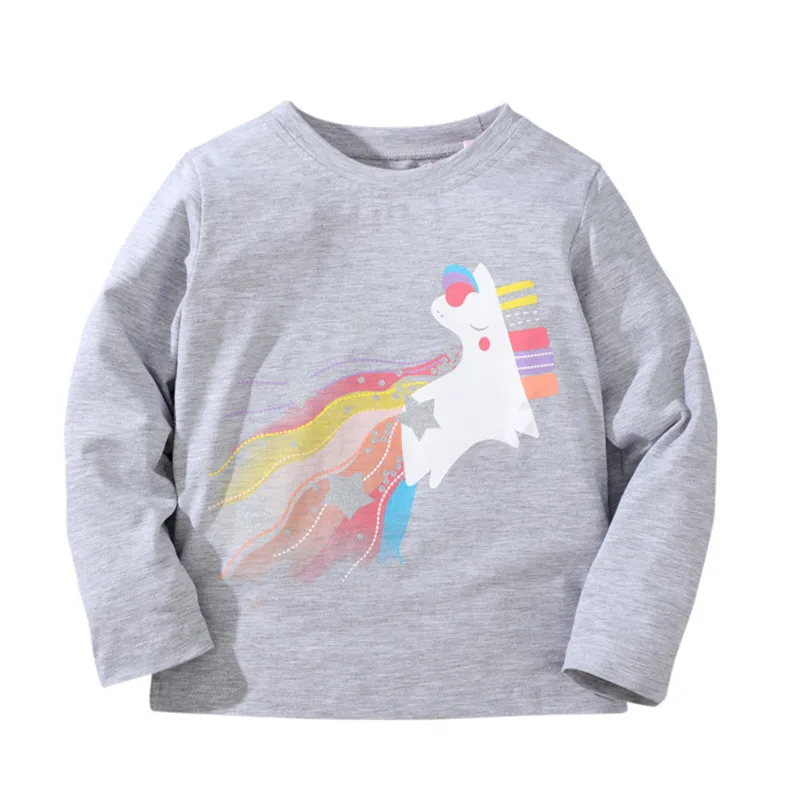 Jumping Meters New Arrival Autumn Spring Dinosaur Embroidery Hot Selling Toddler Kids Tees Tops Fashion Baby Girls Costume