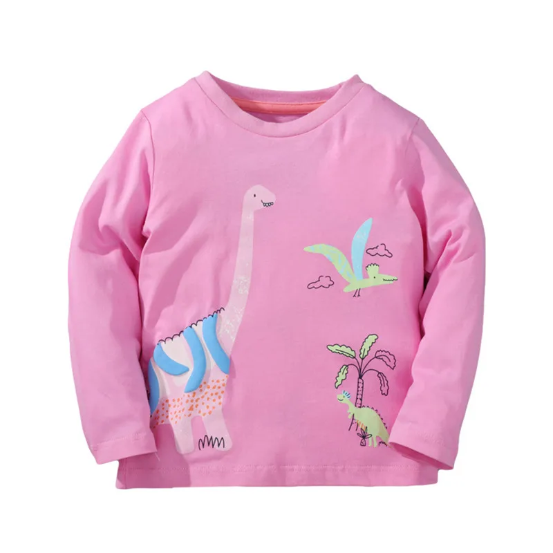 Jumping Meters New Arrival Autumn Spring Dinosaur Embroidery Hot Selling Toddler Kids Tees Tops Fashion Baby Girls Costume