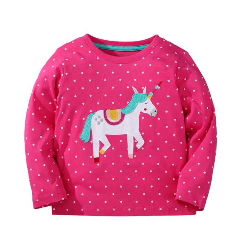 Jumping Meters New Arrival Autumn Spring Dinosaur Embroidery Hot Selling Toddler Kids Tees Tops Fashion Baby Girls Costume