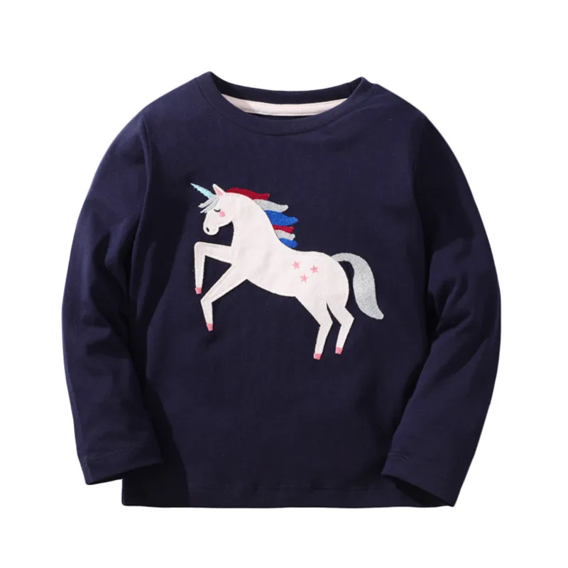 Jumping Meters New Arrival Autumn Spring Dinosaur Embroidery Hot Selling Toddler Kids Tees Tops Fashion Baby Girls Costume