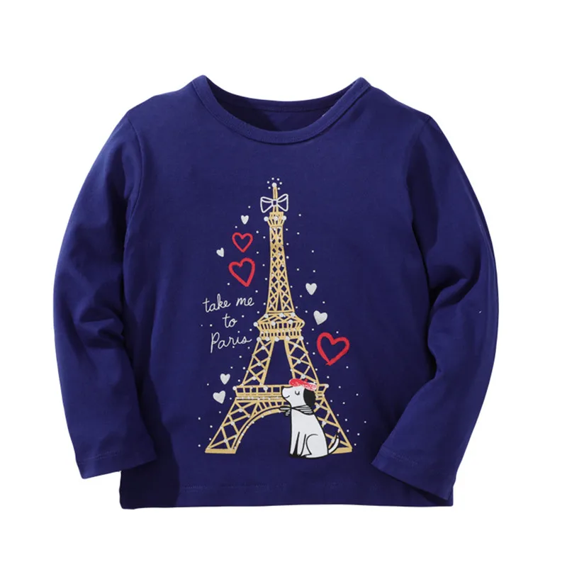 Jumping Meters New Arrival Autumn Spring Dinosaur Embroidery Hot Selling Toddler Kids Tees Tops Fashion Baby Girls Costume