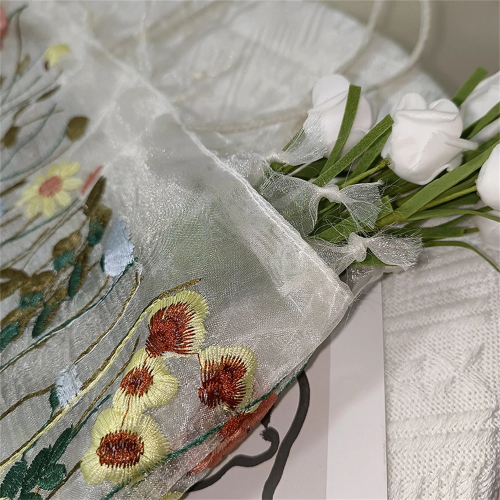 Fashion Tote Bag Summer New Style Mesh Full Embroidery Flowers Clear Shoulder Bag Romantic Handbag Girl Women's Eco Shopping Bag