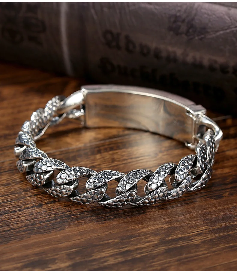 HX New Silver Color Handmade Bracelet Male Domineering Dragon Head Fashion Retro Versatile Temperament Versatile Accessories