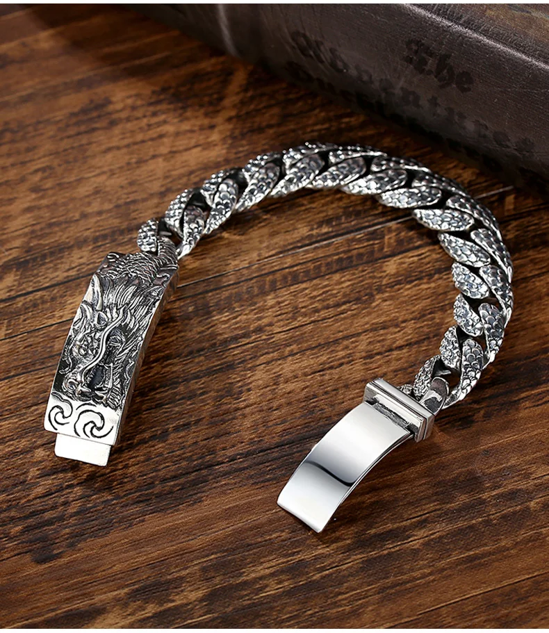 HX New Silver Color Handmade Bracelet Male Domineering Dragon Head Fashion Retro Versatile Temperament Versatile Accessories