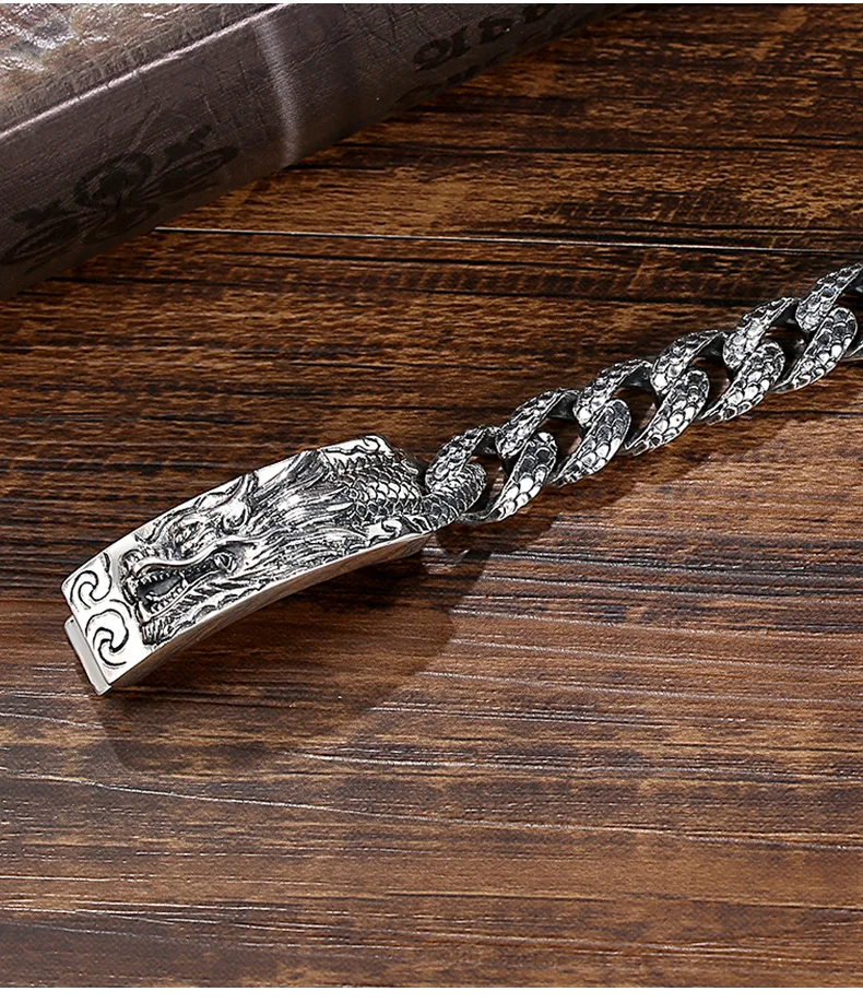HX New Silver Color Handmade Bracelet Male Domineering Dragon Head Fashion Retro Versatile Temperament Versatile Accessories