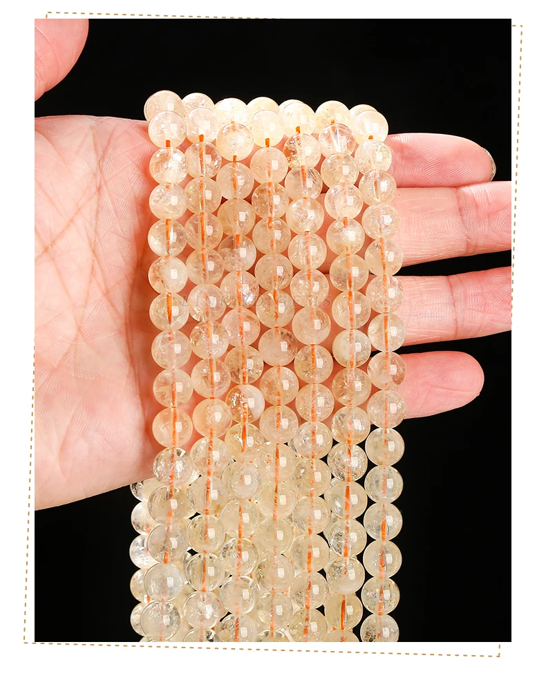 Natural Citrines Stone Round Loose Spacer Yellow Crystal Healing Bead For Jewelry Making Diy Necklace Earring Bracelet Accessory