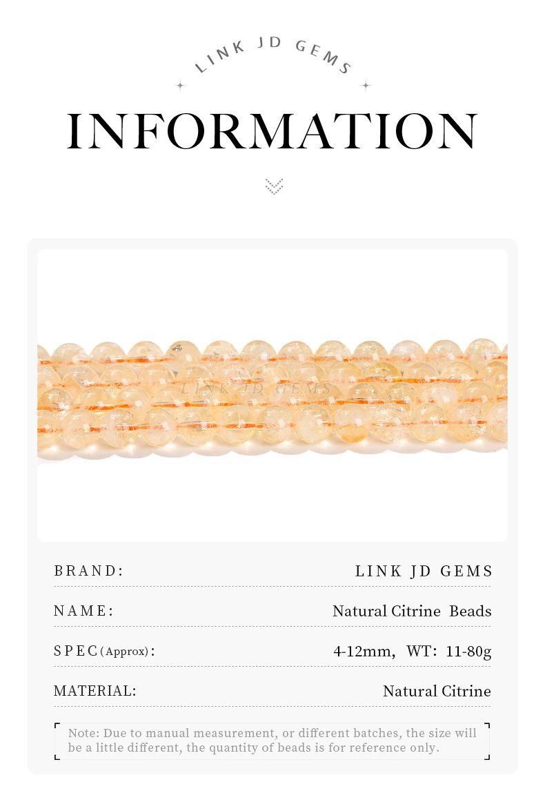 Natural Citrines Stone Round Loose Spacer Yellow Crystal Healing Bead For Jewelry Making Diy Necklace Earring Bracelet Accessory