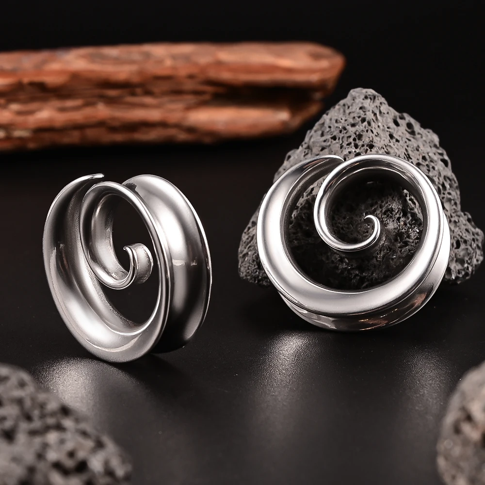 Doearko 2PCS Cool Stainless Steel Ear Tunnels Plugs Spiral Saddle Gauges For Earlobe Expander Piercing Body Jewelry Gift