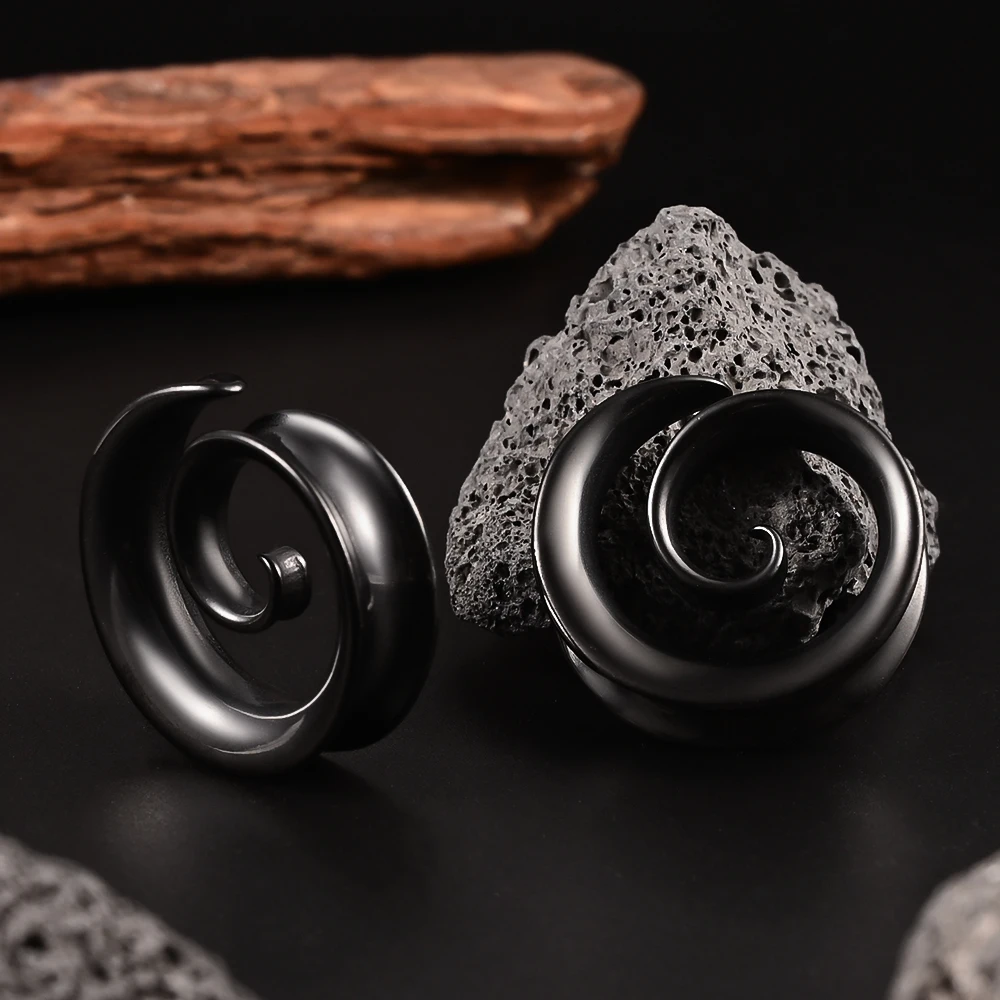 Doearko 2PCS Cool Stainless Steel Ear Tunnels Plugs Spiral Saddle Gauges For Earlobe Expander Piercing Body Jewelry Gift