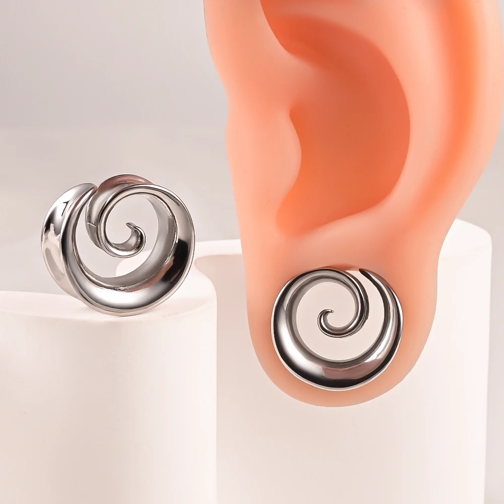 Doearko 2PCS Cool Stainless Steel Ear Tunnels Plugs Spiral Saddle Gauges For Earlobe Expander Piercing Body Jewelry Gift
