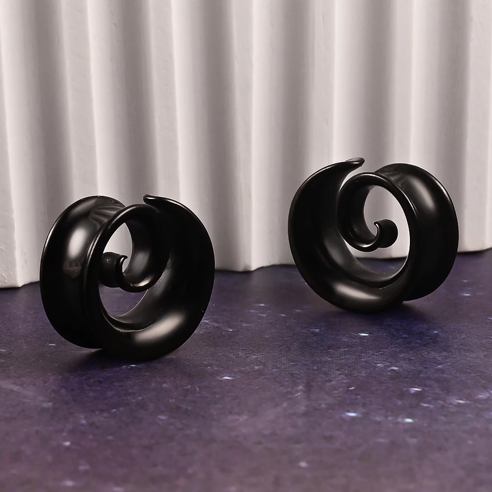 Doearko 2PCS Cool Stainless Steel Ear Tunnels Plugs Spiral Saddle Gauges For Earlobe Expander Piercing Body Jewelry Gift