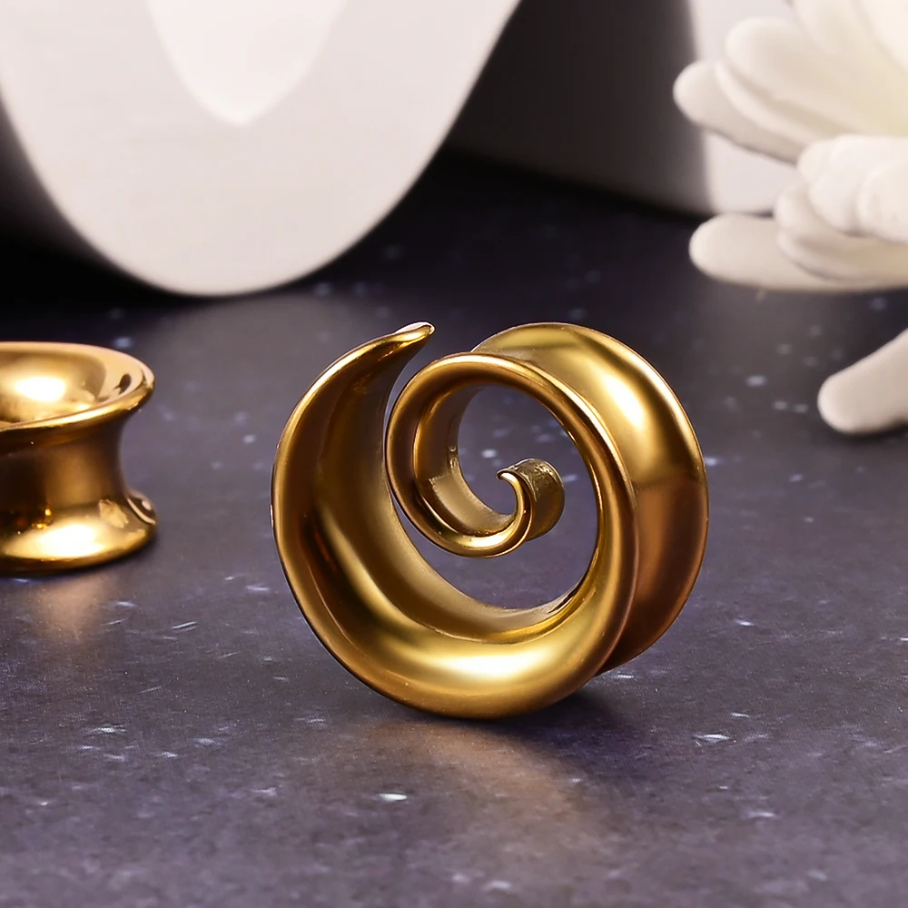 Doearko 2PCS Cool Stainless Steel Ear Tunnels Plugs Spiral Saddle Gauges For Earlobe Expander Piercing Body Jewelry Gift