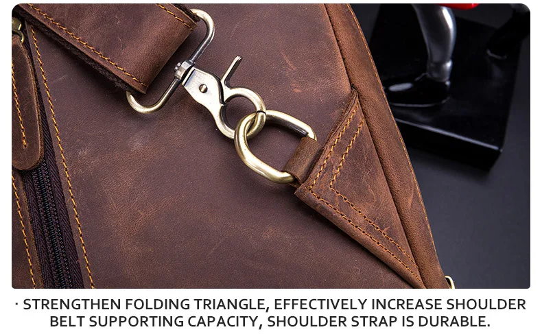 BULLCAPTAIN Men's Crossbody Bags Crazy Horse Leather Chest Bag's Leather Crossbody Bages Retro Men's Zip Pocket Short Travel Bag