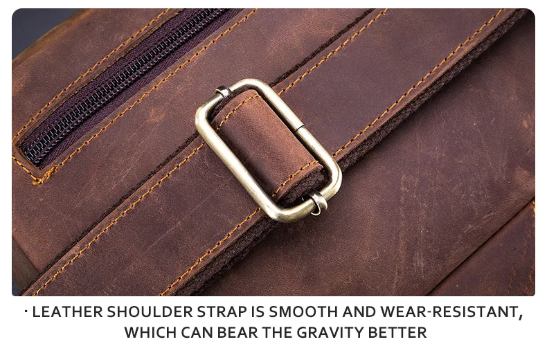 BULLCAPTAIN Men's Crossbody Bags Crazy Horse Leather Chest Bag's Leather Crossbody Bages Retro Men's Zip Pocket Short Travel Bag
