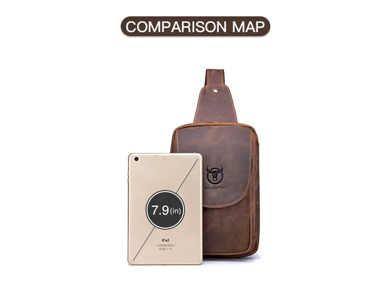 BULLCAPTAIN Men's Crossbody Bags Crazy Horse Leather Chest Bag's Leather Crossbody Bages Retro Men's Zip Pocket Short Travel Bag