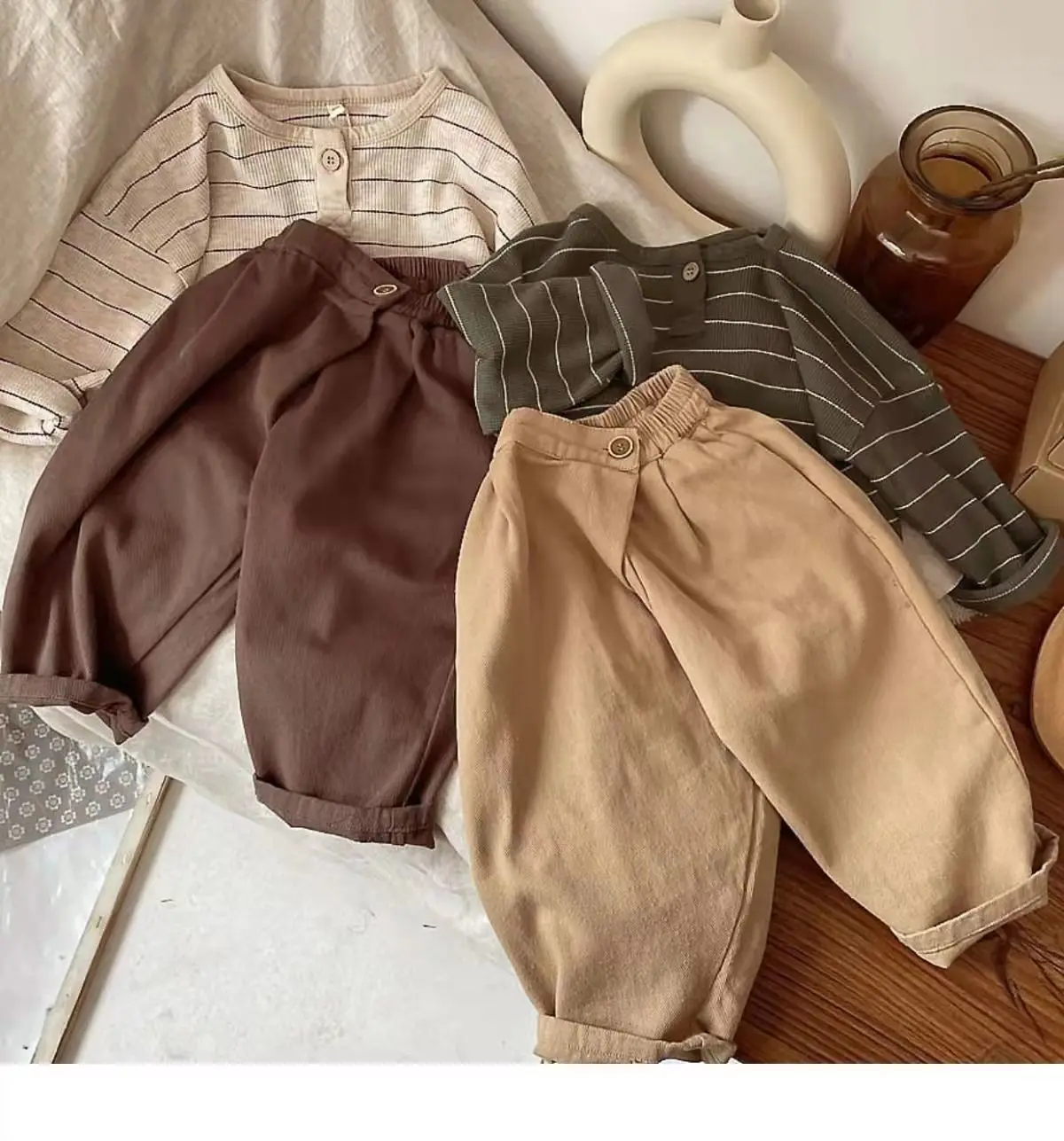 Korean Children's Striped T-shirt 2024 Spring Boys and Girls' Long Sleeve T-shirt Bottom Shirt Baby Loose Top