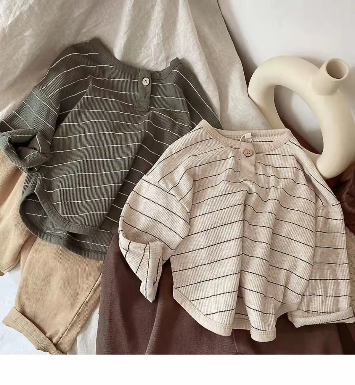 Korean Children's Striped T-shirt 2024 Spring Boys and Girls' Long Sleeve T-shirt Bottom Shirt Baby Loose Top