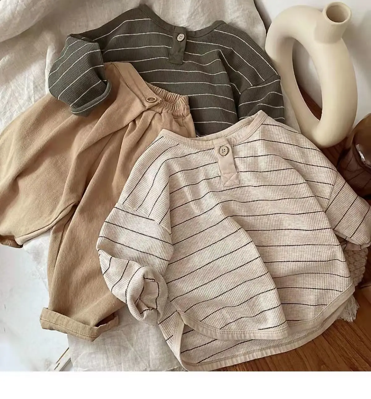 Korean Children's Striped T-shirt 2024 Spring Boys and Girls' Long Sleeve T-shirt Bottom Shirt Baby Loose Top
