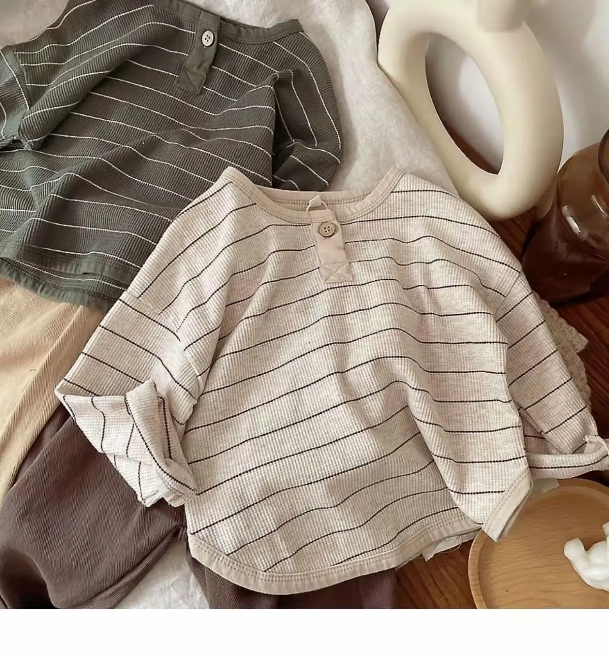 Korean Children's Striped T-shirt 2024 Spring Boys and Girls' Long Sleeve T-shirt Bottom Shirt Baby Loose Top