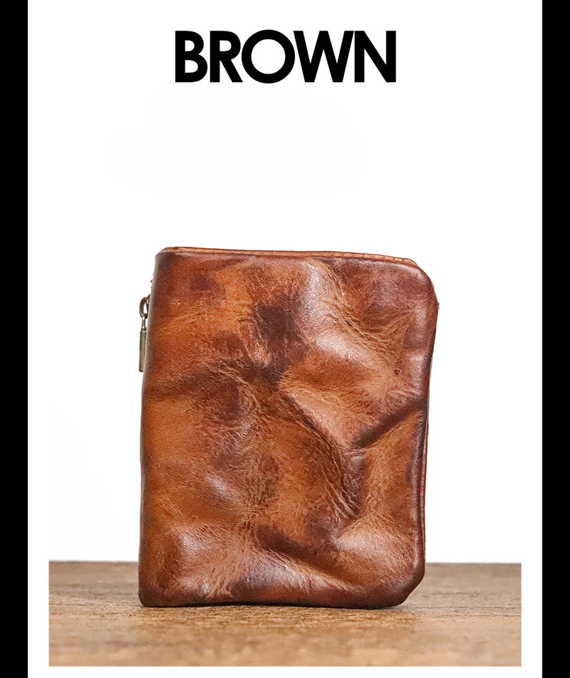 Vintage Style Men Genuine Leather Coin Purse Wallet Men with Coin Pocket Short Wallets Small Zipper Youth Purse with Card Holder