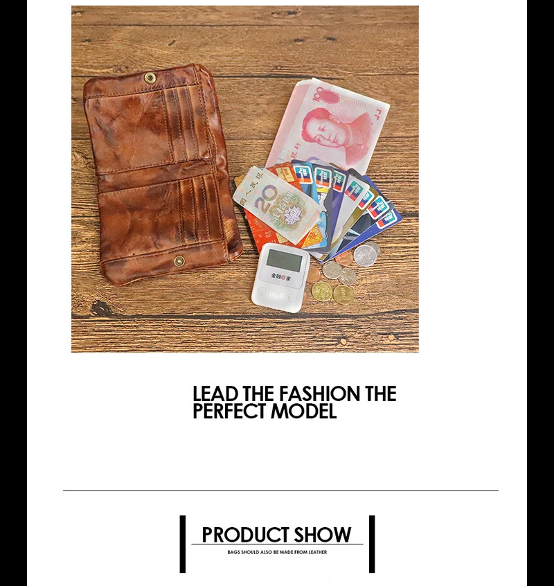 Vintage Style Men Genuine Leather Coin Purse Wallet Men with Coin Pocket Short Wallets Small Zipper Youth Purse with Card Holder