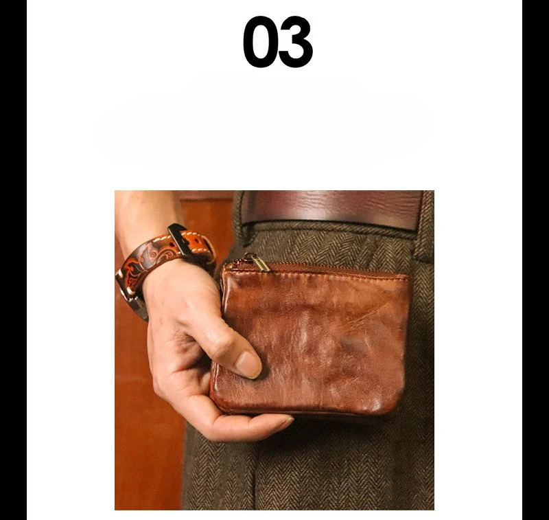 Vintage Style Men Genuine Leather Coin Purse Wallet Men with Coin Pocket Short Wallets Small Zipper Youth Purse with Card Holder
