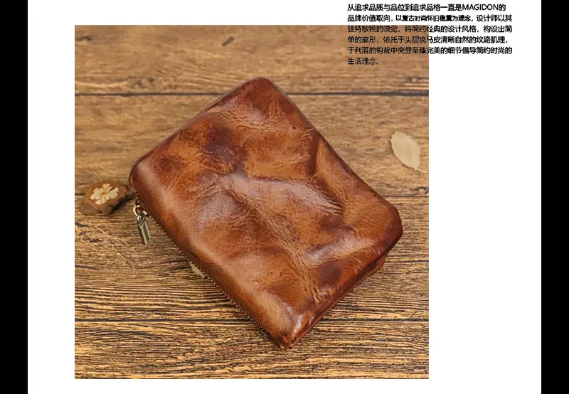 Vintage Style Men Genuine Leather Coin Purse Wallet Men with Coin Pocket Short Wallets Small Zipper Youth Purse with Card Holder