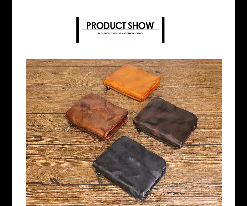 Vintage Style Men Genuine Leather Coin Purse Wallet Men with Coin Pocket Short Wallets Small Zipper Youth Purse with Card Holder