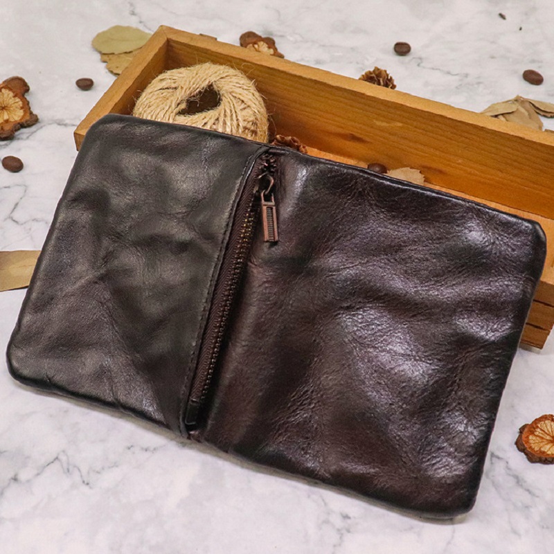 Vintage Style Men Genuine Leather Coin Purse Wallet Men with Coin Pocket Short Wallets Small Zipper Youth Purse with Card Holder