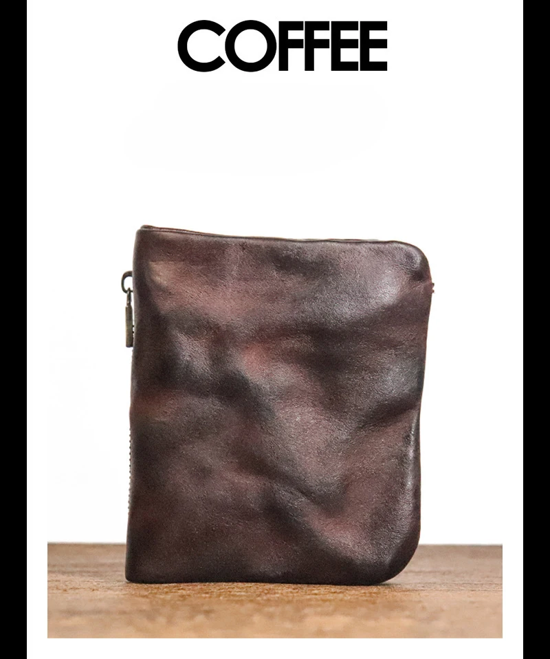 Vintage Style Men Genuine Leather Coin Purse Wallet Men with Coin Pocket Short Wallets Small Zipper Youth Purse with Card Holder