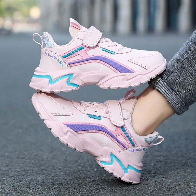 Kids Casual Pink Girls Leather Shoes Fashion For 7-15y Lightweight Running Young Student's Children Sports Girl's Shoe NBGAGA
