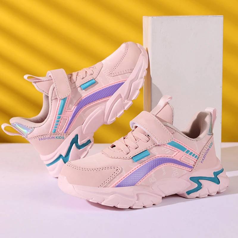 Kids Casual Pink Girls Leather Shoes Fashion For 7-15y Lightweight Running Young Student's Children Sports Girl's Shoe NBGAGA