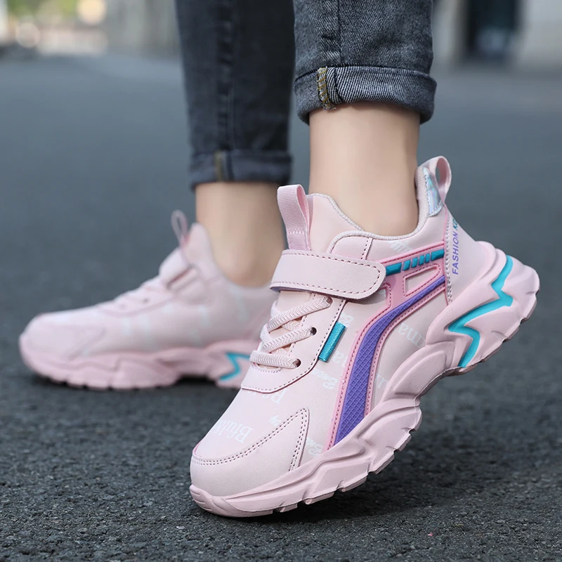 Kids Casual Pink Girls Leather Shoes Fashion For 7-15y Lightweight Running Young Student's Children Sports Girl's Shoe NBGAGA