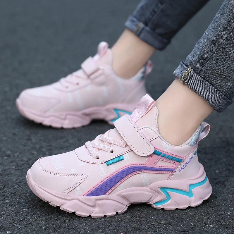 Kids Casual Pink Girls Leather Shoes Fashion For 7-15y Lightweight Running Young Student's Children Sports Girl's Shoe NBGAGA