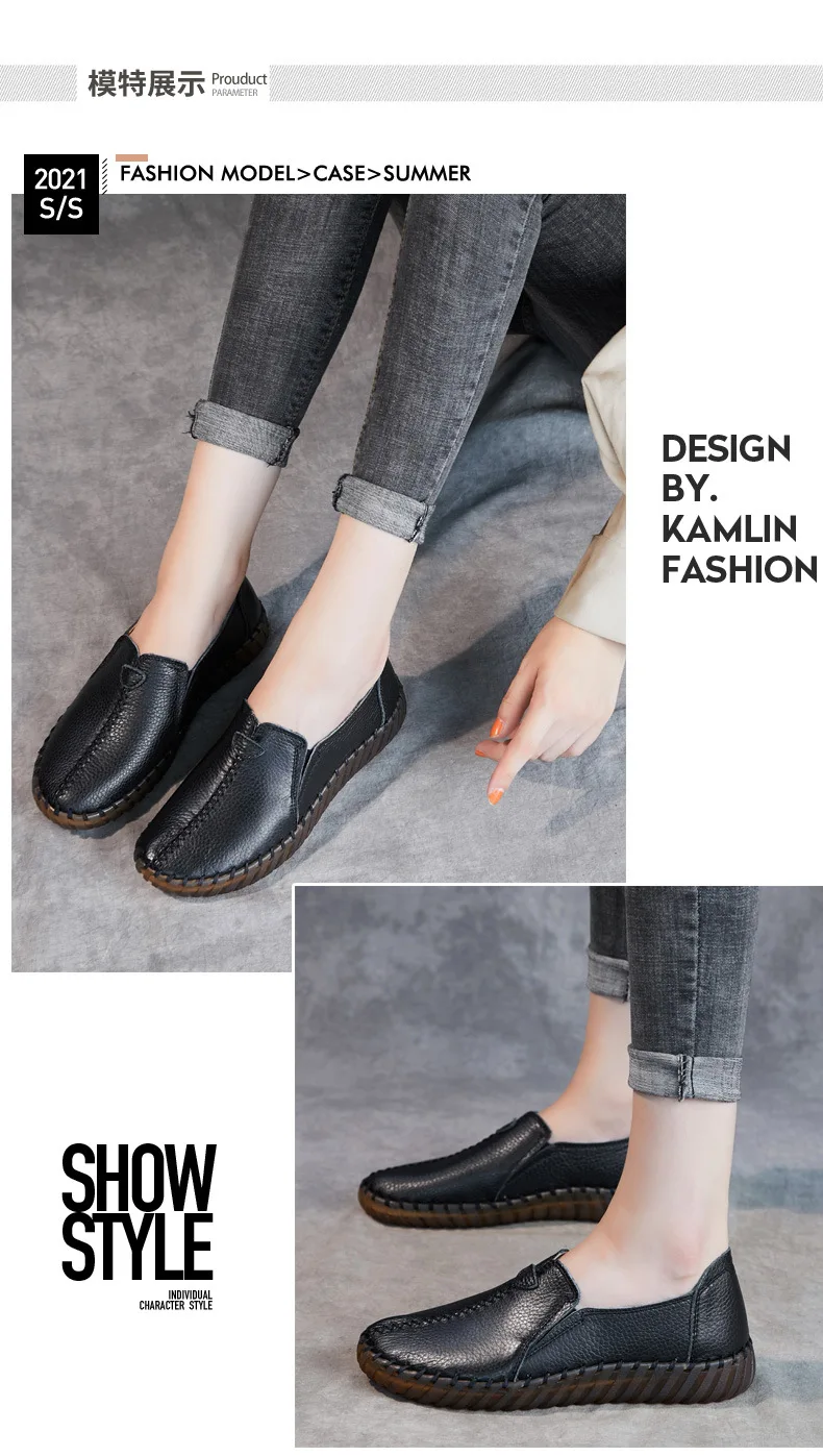Real Leather Cutout Sandals Ladies White Ballet Flats Woman Slip On Loafer Women's Hospital Comfy Nurse Shoes Mother Flat Sandal