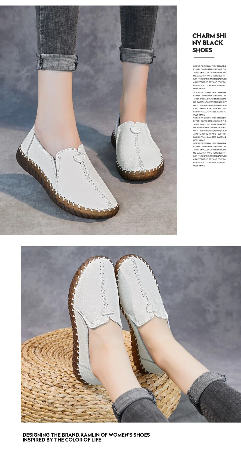 Real Leather Cutout Sandals Ladies White Ballet Flats Woman Slip On Loafer Women's Hospital Comfy Nurse Shoes Mother Flat Sandal
