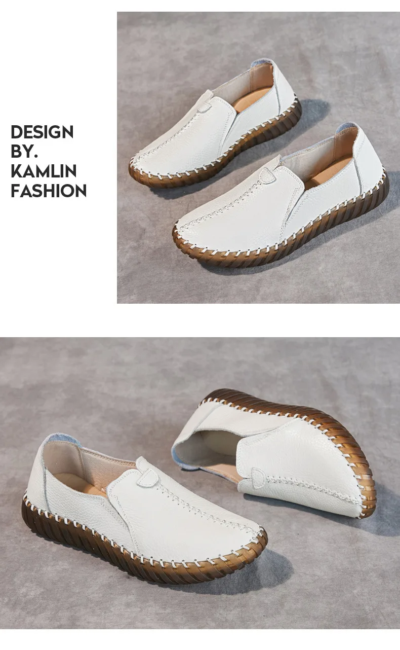 Real Leather Cutout Sandals Ladies White Ballet Flats Woman Slip On Loafer Women's Hospital Comfy Nurse Shoes Mother Flat Sandal