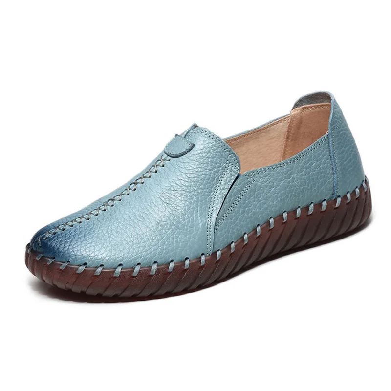 Real Leather Cutout Sandals Ladies White Ballet Flats Woman Slip On Loafer Women's Hospital Comfy Nurse Shoes Mother Flat Sandal