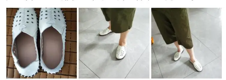 Real Leather Cutout Sandals Ladies White Ballet Flats Woman Slip On Loafer Women's Hospital Comfy Nurse Shoes Mother Flat Sandal
