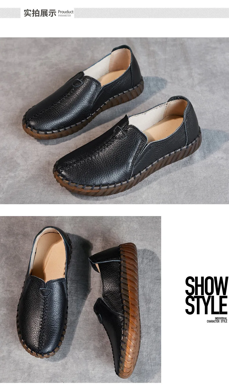 Real Leather Cutout Sandals Ladies White Ballet Flats Woman Slip On Loafer Women's Hospital Comfy Nurse Shoes Mother Flat Sandal