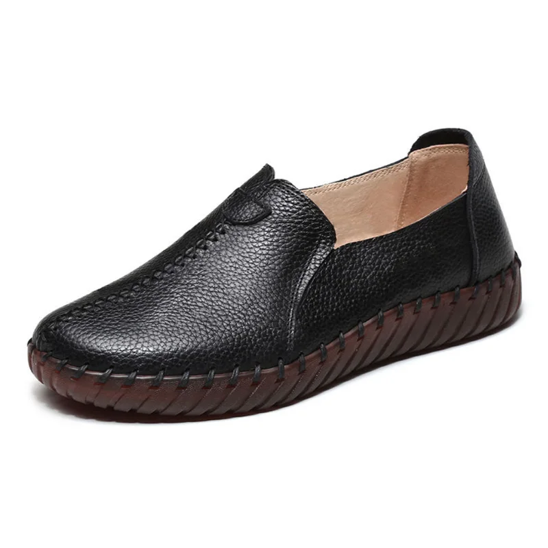 Real Leather Cutout Sandals Ladies White Ballet Flats Woman Slip On Loafer Women's Hospital Comfy Nurse Shoes Mother Flat Sandal
