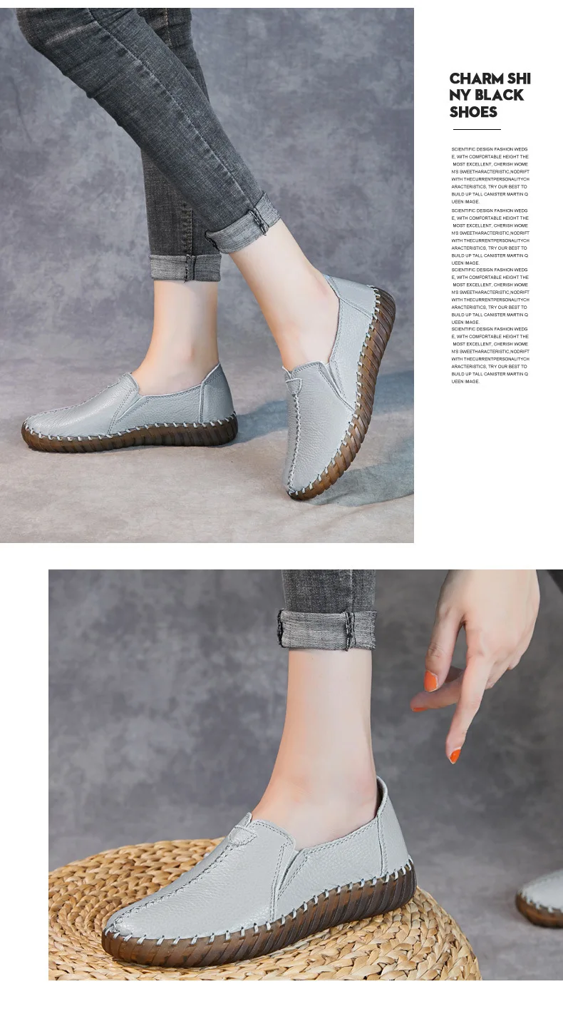 Real Leather Cutout Sandals Ladies White Ballet Flats Woman Slip On Loafer Women's Hospital Comfy Nurse Shoes Mother Flat Sandal
