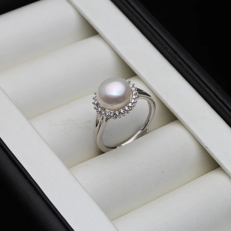Real Freshwater Natural Black Pearl Earring For Women,Wedding 925 Sterling Silver Rings Fine Jewelry Girl Birthday Gift