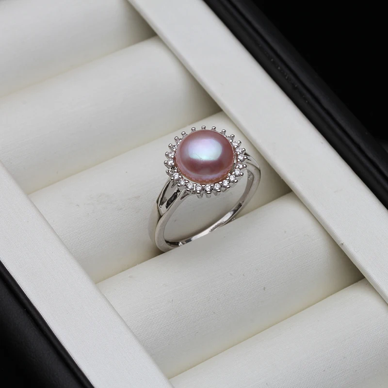 Real Freshwater Natural Black Pearl Earring For Women,Wedding 925 Sterling Silver Rings Fine Jewelry Girl Birthday Gift