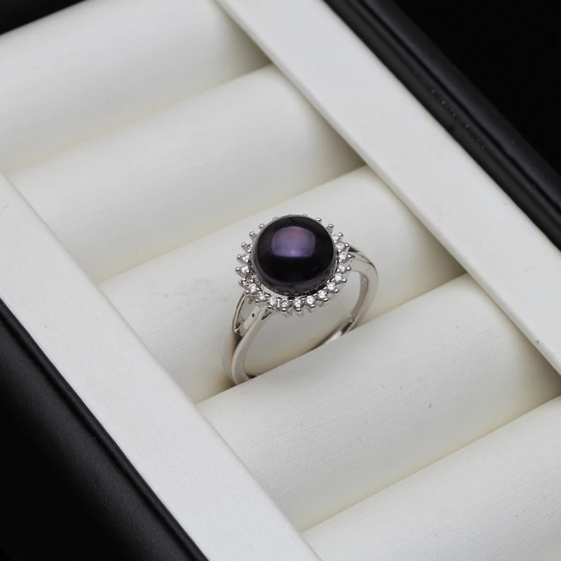 Real Freshwater Natural Black Pearl Earring For Women,Wedding 925 Sterling Silver Rings Fine Jewelry Girl Birthday Gift