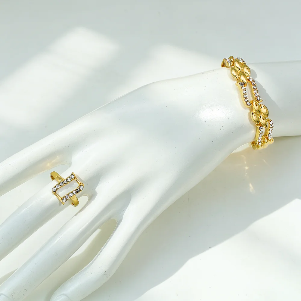 Dubai Gold Color Jewelry Set Cuban Necklace Earrings For Women Bride Wedding Jewelry Banquet Party Gift