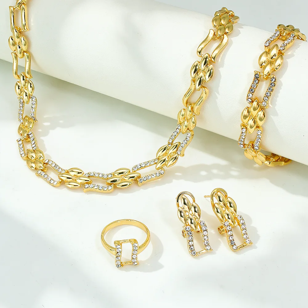 Dubai Gold Color Jewelry Set Cuban Necklace Earrings For Women Bride Wedding Jewelry Banquet Party Gift